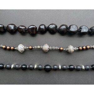 Necklace set 3 black grey bead brown cat eye bead brown Kukui nut Hawaiian bead